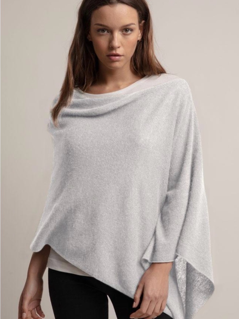 Minnie Rose Cashmere Draped Women's Sweater Poncho white size OS